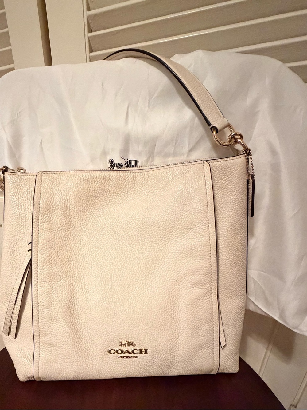 Coach Cream Pebbled Leather Shoulder Bag with Gold Hardware Dust Bag Included